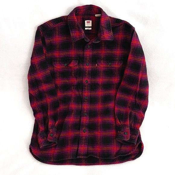 *SOLD* Levi's Classic Worker Overshirt Plaid Purple Orange Small Relaxed - Picture 13 of 13